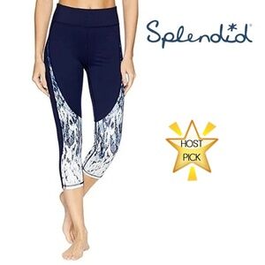 SPLENDID STUDIO Navy & White Snakeskin Print Athletic Crop Legging Yoga Fitness